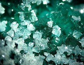 Minrecordite and Dioptase - Tsumeb Mine, Namibia.jpg